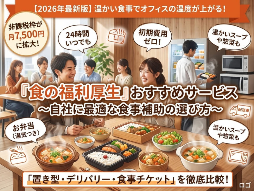 食の福利厚生としておすすめの食事補助（設置型社食）をオフィスで笑顔で楽しむ社員たちの風景